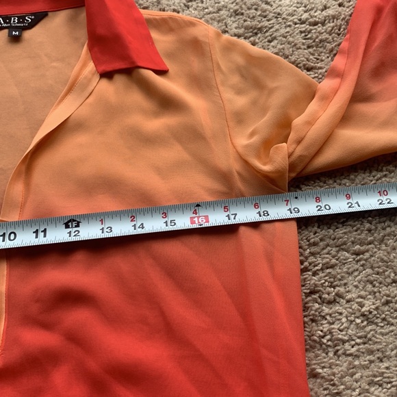 ORANGE SILK CHIFFON OMBRÉ BLOUSE - Picture 7 of 11